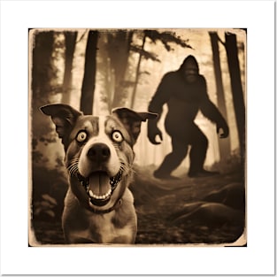 Funny Surprised Scared Dog With Sasquatsch Bigfoot Posters and Art